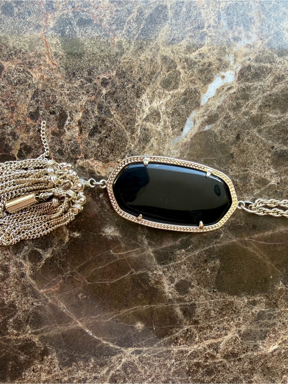 Kendra Scott Black Stone Pendant Necklace with Tassel